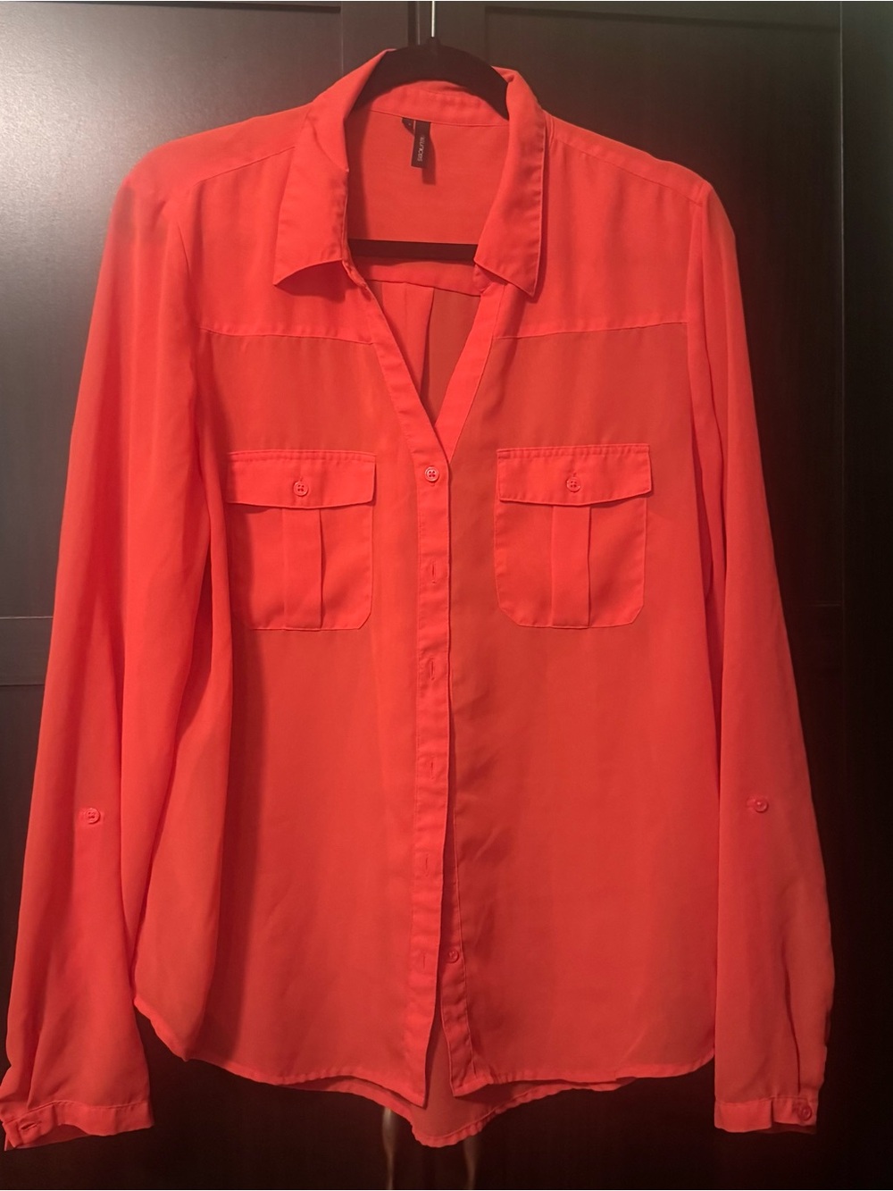 Maurices Button-Front Long Sleeve Blouse - Orange